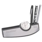 Mag Desk Clock With Pen & Card Holder - Silver