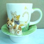 Kitty Cup & Saucer - Green