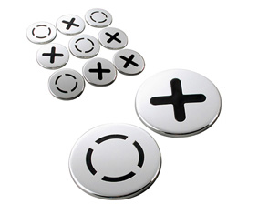SILVER COASTER SET OF 9 "NOUGHTS + CROSSES"
