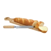 2Pc Rubber Wood Baguette Board With Knife In Presentation Box