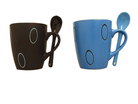 Blue And Black Mug And Spoon (Set Of 2 In Gift Box)