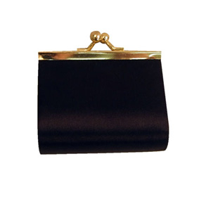 Black Satin Coin Purse With Gold Trims And Clip (8X6Cm)