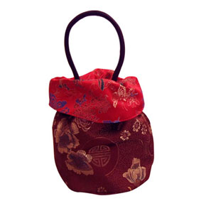 Burgundy/Red Oriental Drawstring Bag (33X18Cm)