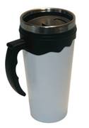 White double wall thermal mug with plastic inner and han