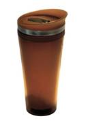 Transparent brown double wall thermal mug with plastic i