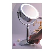 Chrome Pedestal Mirror With Magnification And Light