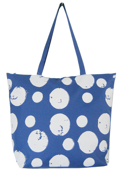 Dark Blue Shopping / Beach Bag With White Circle Print