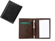 Mini Italian leather notebook holder, pen, 2 pads. Black, Brown