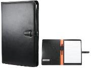 A4 Valente 2 Fold Nappa lea Folder + Tab with orange gusset