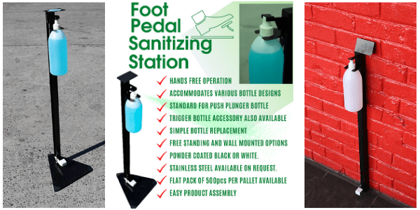 Hands free Sanitiser/Sanitizer stand with foot pedal - Min 10