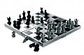 Aluminium chess game with 32 pieces. Size 14,2x7,4x1,7cm