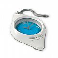 Shower radio with analogue clock and hanging cord. Avail in blue
