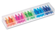Coloured clips in clear box