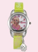 Licenced Kiddies Barbie Pink Lth Rnd Cuff Charm Wrist Watch