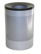 Wide Litter Bin with Black Funnel Top, Perforated - Silver