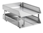 Perforated Steel Letter Tray, 2 Tier - Silver