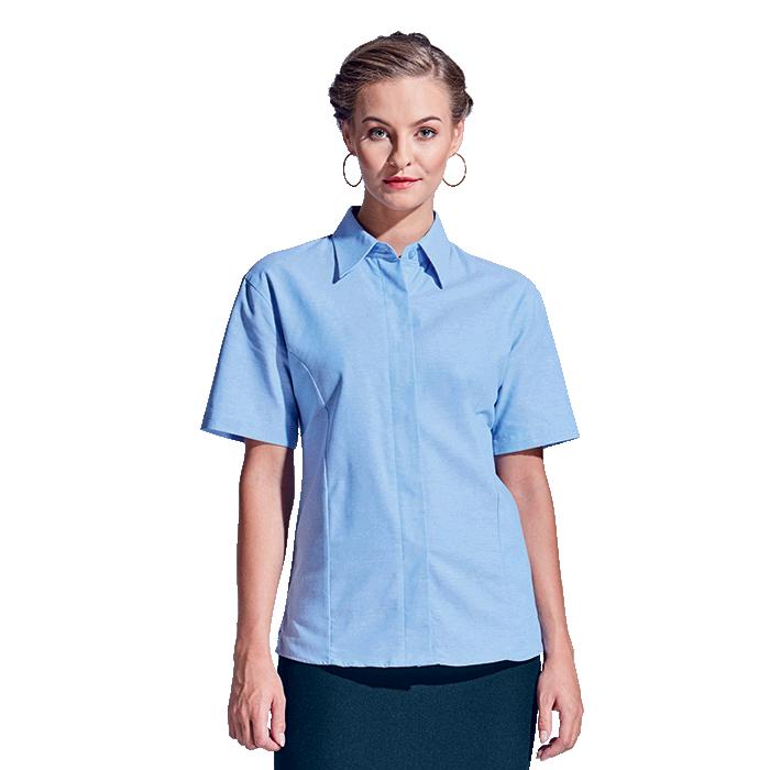 Barron Ladies Oxford Blouse Short Sleeve - Avail in: Navy, Sky B