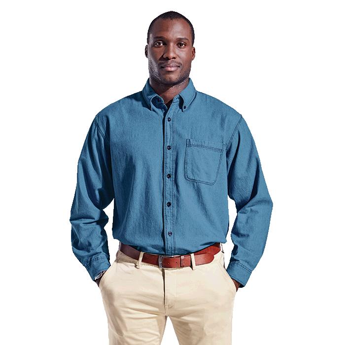 Barron Mens Denim Shirt Long Sleeve - Avail in: Mid Blue