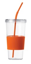 Transparent plastic AS tumbler with silicone grip band and a mat