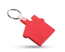 House shape keyring in flexible PVC plastic. Packed in polybag.