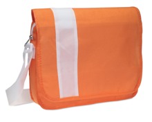 Document bag with flap in non-woven with white trimmings. It inc