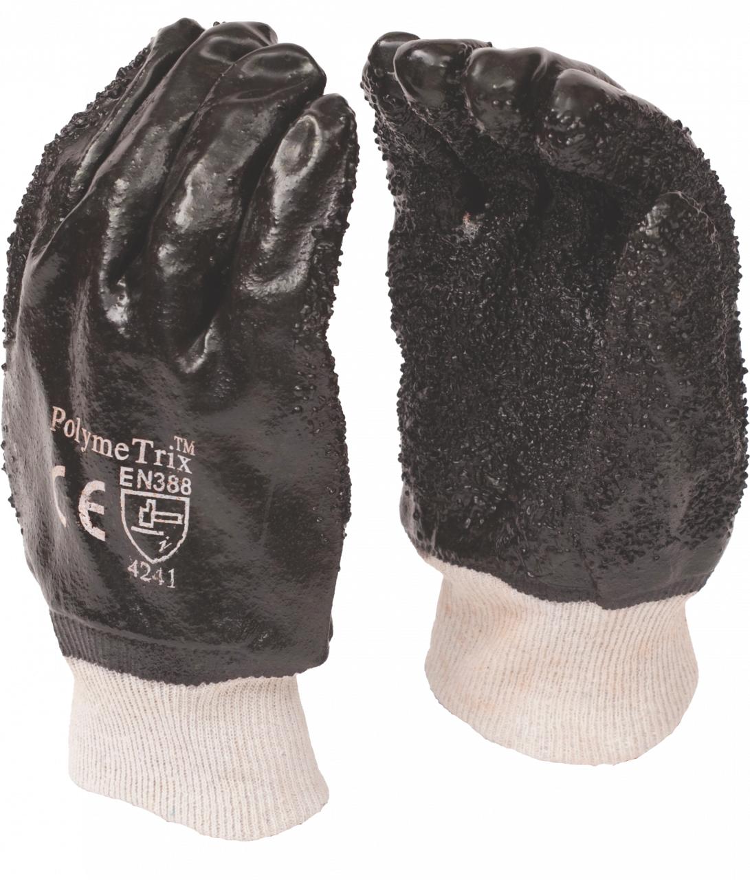 Glove Pvc Chip Palm Knit Wrist Black