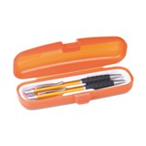 Aluminium ball pen set in plastic box - blue ink refill -Availab