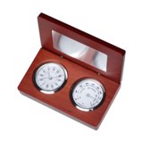 Desk clock and compass in wooden box -Available in: Wood