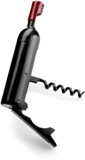 Wine bottle shaped opener with corkscrew and small magnet on the