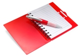 Lined note pad in a spiral bound plastic case (approximately one
