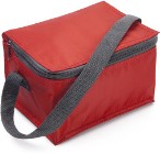Material cooler bag with a carry handle and a zipped main compar