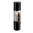 Two in one pepper and salt mill with rubberized black trim.