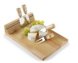 Wooden cheeseboard with magnetic tape strip and five accessories