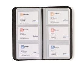 Bonded leather business card holder with a seventy two card capa