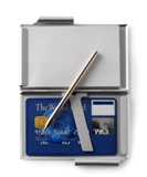Aluminium business card holder with a fifty sheet note pad and a
