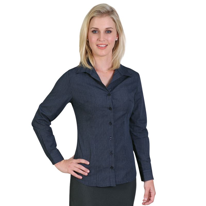 Roselina Blouse Long Sleeve - Check 1 - Avail in: Bottle, Navy