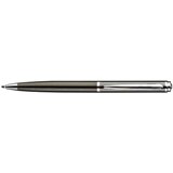 Charcoal metal ball pen with gemstone tip in a gift box.