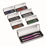 Metal pen and pencil set supplied in a metal gift box.