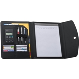 A4 PU folder with dual power calculator, 8 small compartments, 3
