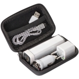 Travel set with a car charger, power outlet and a 2200mAh power