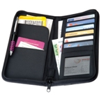 Zip around travel wallet with modern quilt pattern.