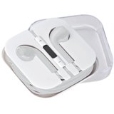 Ear phones with volume control in a plastic box.