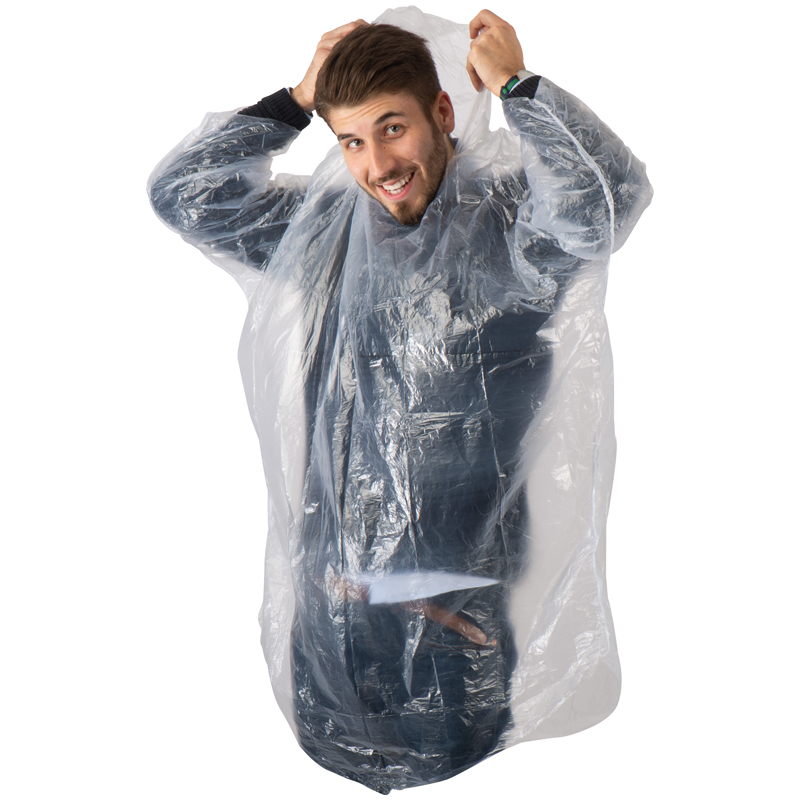 Transparent disposable emergency rain poncho - pocket size