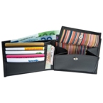 PU wallet with various compartments. Stripe design.