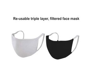 Re-usable triple layer filtered face mask - Min 100 Units - in S