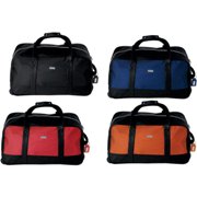 Travel bag with telescopic handle and carry straps.