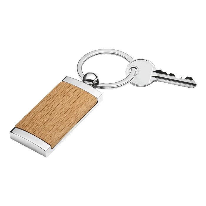 Wooden Keychain With Metal Trim - Avail in: Brown