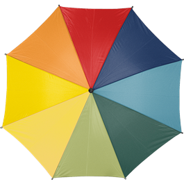Umbrella with eight multi-colour 190t polyester fabric panels, a
