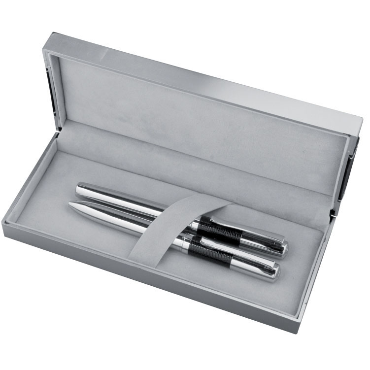 High quality silver metal pen set consisting of a roller ball an