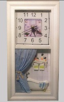 Wooden Wall Clock with Bathroom Theme - 39cm High
